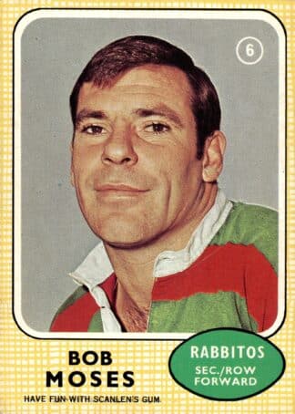 1970 Scanlens Common Card - Base 06 Bob Moses South Sydney Rabbitohs