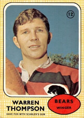 1970 Scanlens Common Card - Base 12 Warren Thompson North Sydney Bears