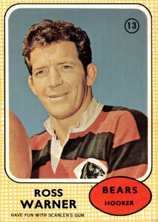 1970 Scanlens Common Card - Base 13 Ross Warner North Sydney Bears