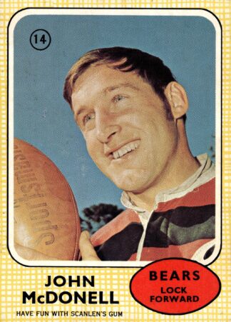 1970 Scanlens Common Card - Base 14 John McDonell North Sydney Bears