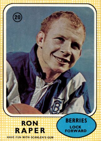 1970 Scanlens Common Card - Base 20 Ron Raper Canterbury Berries