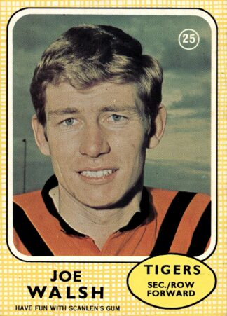1970 Scanlens Common Card - Base 25 Joe Walsh Balmain Tigers