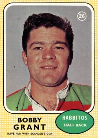 1970 Scanlens Common Card - Base 26 Bob Grant South Sydney Rabbitohs