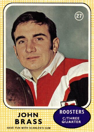 1970 Scanlens Common Card - Base 27 John Brass Eastern Suburbs Roosters