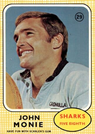 1970 Scanlens Common Card - Base 29 John Monie Cronulla Sharks