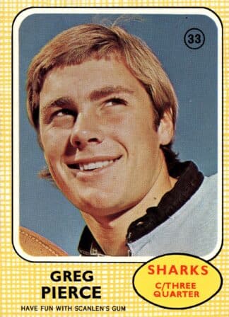 1970 Scanlens Common Card - Base 33 Greg Pierce Cronulla Sharks