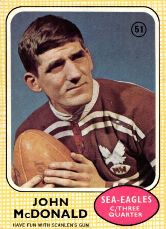 1970 Scanlens Common Card - Base 51 John McDonald Manly Sea Eagles