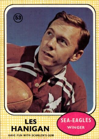 1970 Scanlens Common Card - Base 53 Les Hanigan Manly Sea Eagles