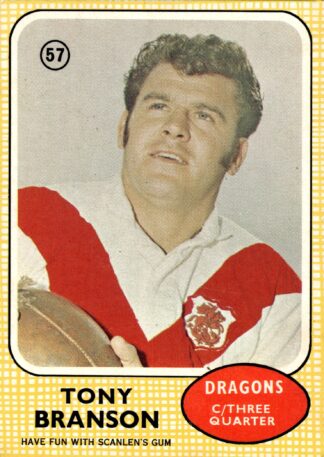 1970 Scanlens Common Card - Base 57 Tony Bransen St George Dragons