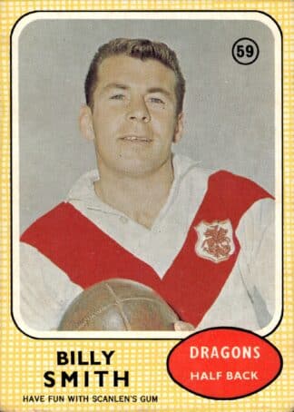 1970 Scanlens Common Card - Base 59 Billy smith St George Dragons