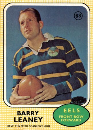 1970 Scanlens Common Card - Base 63 Barry Leaney Parramatta Eels