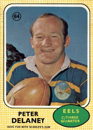 1970 Scanlens Common Card - Base 64 Peter Delaney Parramatta Eels