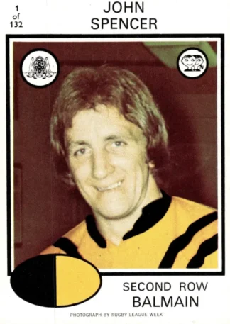 1975 Scanlens Brown Back Card - Base 001 John Spencer Balmain Tigers