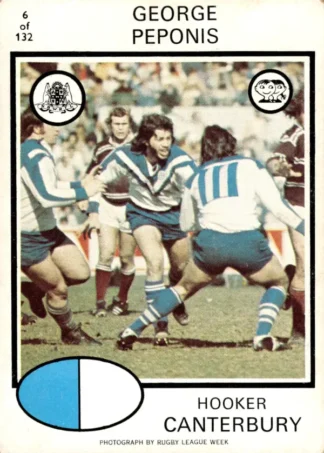 1975 Scanlens Brown Back Card - Base 006 George Peponis Canterbury Berries