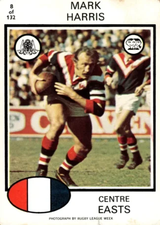 1975 Scanlens Brown Back Card - Base 008 Mark Harris Eastern Suburbs Roosters