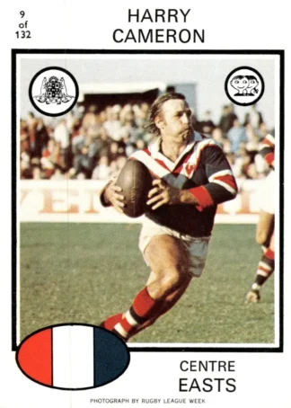 1975 Scanlens Brown Back Card - Base 009 Harry Cameron Eastern Suburbs Roosters