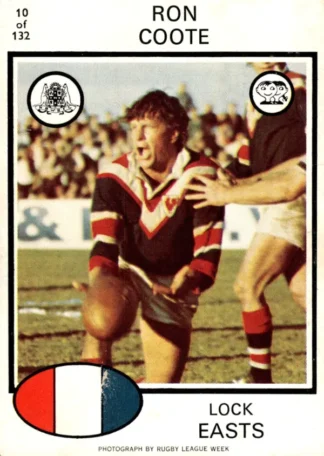 1975 Scanlens Brown Back Card - Base 010 Ron Coote Eastern Suburbs Roosters