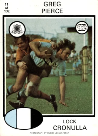 1975 Scanlens Brown Back Card - Base 011 Greg Pierce Cronulla Sharks