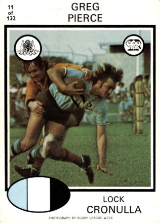 1975 Scanlens Common Card - Base 011 Greg Pierce Cronulla Sharks