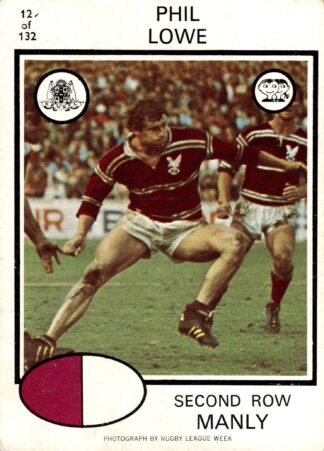 1975 Scanlens Common Card - Base 012 Phil Lowe Manly Sea Eagles