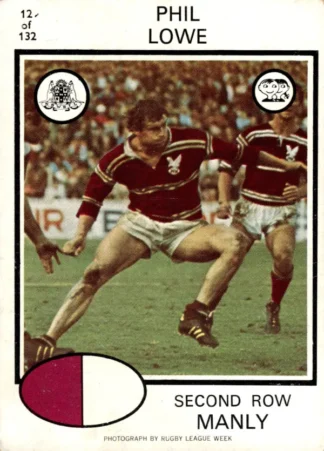 1975 Scanlens Brown Back Card - Base 012 Phil Lowe Manly Sea Eagles