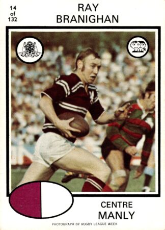 1975 Scanlens Common Card - Base 014 Ray Branighan Manly Sea Eagles