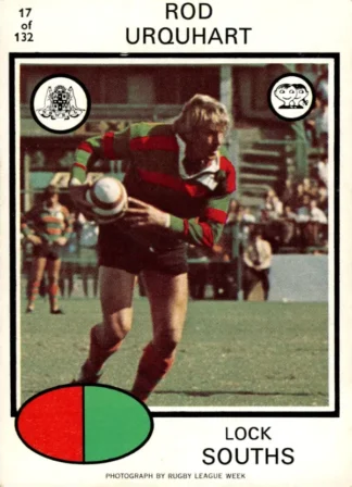 1975 Scanlens Brown Back Card - Base 017 Rod Urquhart South Sydney Rabbitohs