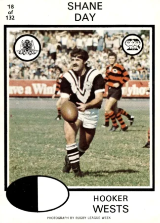 1975 Scanlens Brown Back Card - Base 018 Shane Day Western Suburbs Magpies