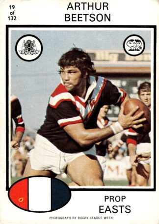 1975 Scanlens Common Card - Base 019 Arthur Beetson Eastern Suburbs Roosters