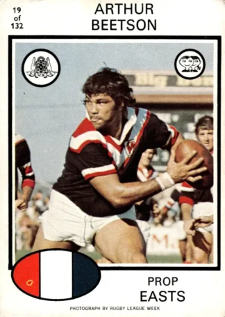 1975 Scanlens Brown Back Card - Base 019 Arthur Beetson Eastern Suburbs Roosters