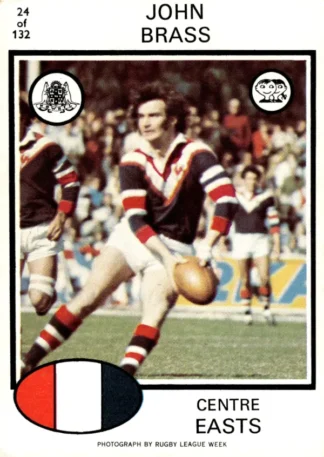 1975 Scanlens Brown Back Card - Base 024 John Brass Eastern Suburbs Roosters