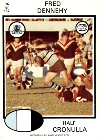 1975 Scanlens Brown Back Card - Base 026 Fred Dennehy Cronulla Sharks