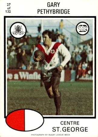 1975 Scanlens Brown Back Card - Base 027 Gary Pethybridge St George Dragons