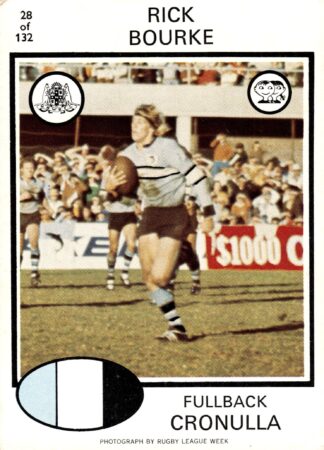 1975 Scanlens Common Card - Base 028 Rick Bourke Cronulla Sharks