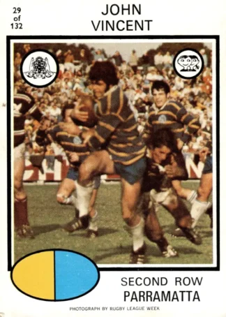 1975 Scanlens Brown Back Card - Base 029 John Vincent Parramatta Eels