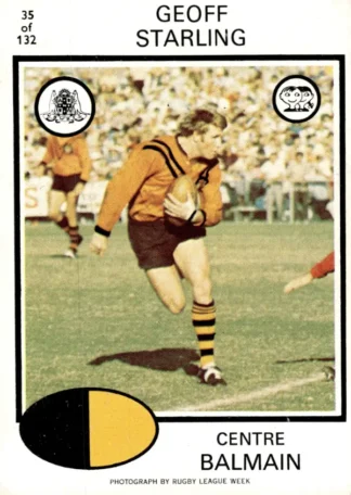 1975 Scanlens Brown Back Card - Base 035 Geoff Starling Balmain Tigers