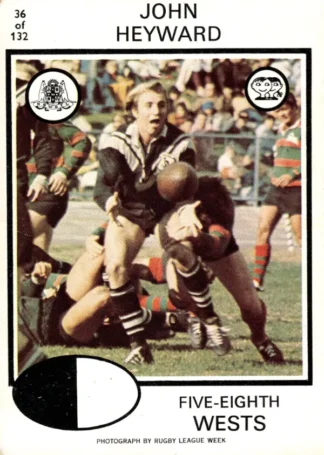 1975 Scanlens Brown Back Card - Base 036 John Heyward Western Suburbs Magpies