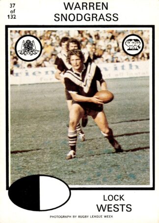 1975 Scanlens Common Card - Base 037 Warren Snodgrass Western Suburbs Magpies