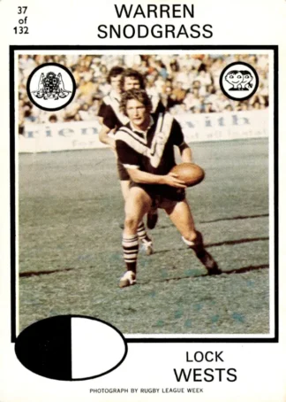 1975 Scanlens Brown Back Card - Base 037 Warren Snodgrass Western Suburbs Magpies
