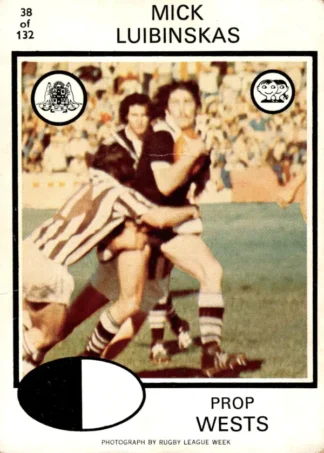 1975 Scanlens Brown Back Card - Base 038 Mick Luibinskas Western Suburbs Magpies