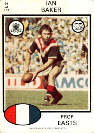 1975 Scanlens Common Card - Base 039 Ian Baker Eastern Suburbs Roosters