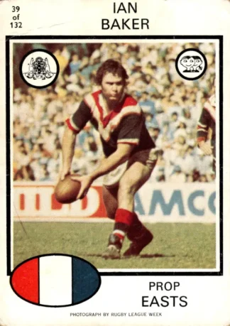 1975 Scanlens Brown Back Card - Base 039 Ian Baker Eastern Suburbs Roosters