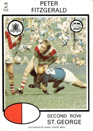 1975 Scanlens Common Card - Base 043 Peter Fitzgerald St George Dragons