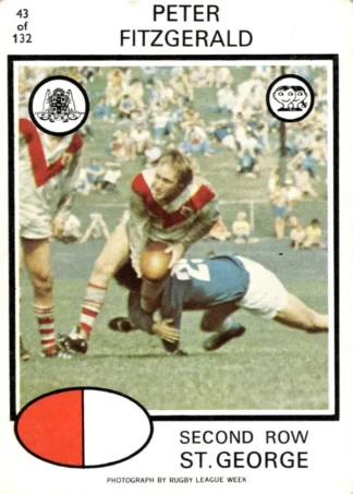 1975 Scanlens Brown Back Card - Base 043 Peter Fitzgerald St George Dragons