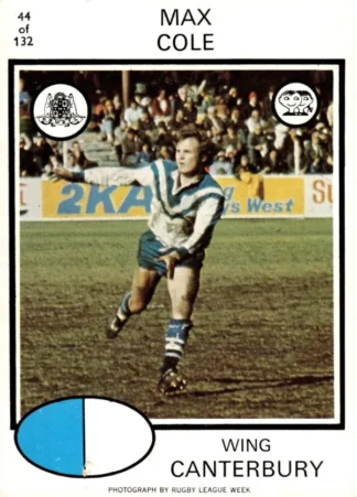 1975 Scanlens Brown Back Card - Base 044 Max Cole Canterbury Berries