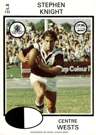 1975 Scanlens Brown Back Card - Base 046 Stephen Knight Western Suburbs Magpies