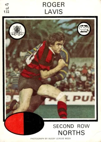 1975 Scanlens Brown Back Card - Base 047 Roger Lavis North Sydney Bears