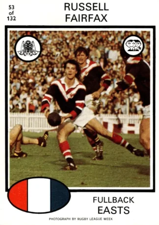 1975 Scanlens Brown Back Card - Base 053 Russell Fairfax Eastern Suburbs Roosters