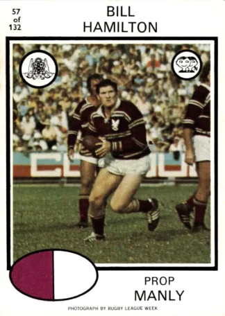 1975 Scanlens Brown Back Card - Base 057 Bill Hamilton Manly Sea Eagles