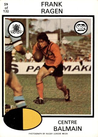 1975 Scanlens Common Card - Base 059 Frank Ragan Balmain Tigers